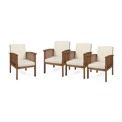 Casa 4pk Acacia Club Chairs - Brown/Cream - Christopher Knight Home