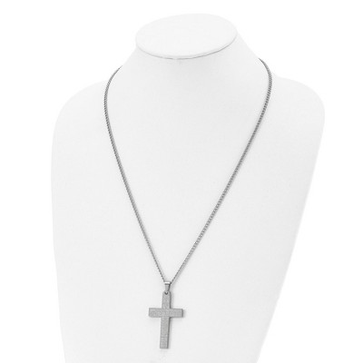 Large Stainless Steel Lord's Prayer Cross Necklace, 24 Inch