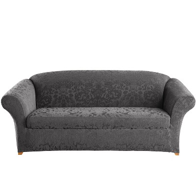 Stretch Jacquard Damask Sofa Slipcover Gray - Sure Fit