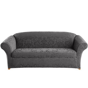 Stretch Jacquard Damask Sofa Slipcover Gray - Sure Fit