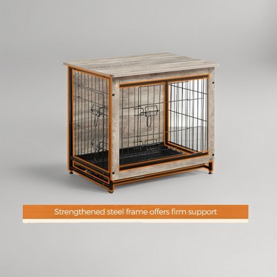 Greige Medium Particleboard and Steel Dog Crate End Table