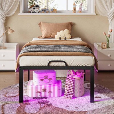 Pinmoco Twin/Queen/King Metal Platform Bed Frame with 16.5'' Large Under Bed Storage Space, Dual LED Lights and Charging Station, Black