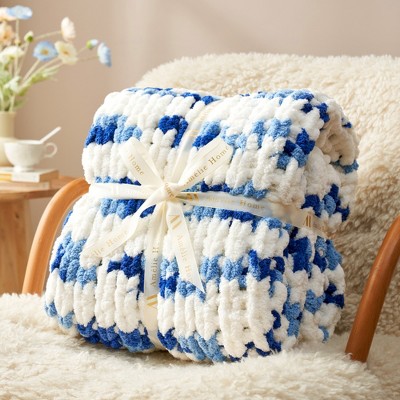 Amelie Home Chunky Knit Blanket Throw,Handmade Chenille Cable Knitted Crochet Throw Blanket,Throw