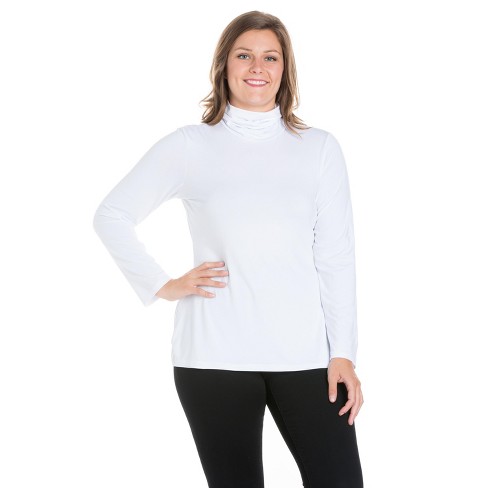 Classic Womens Plus Size Long Sleeve Turtleneck White 3X