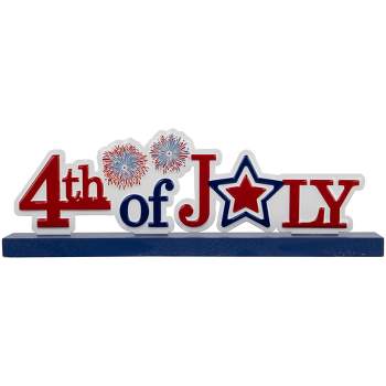 Northlight Fireworks 4th of July Patriotic Metal Table Sign - 11.5" - Red and Blue