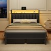 Furnulem Metal Storage Bed Frame with LED Light and Charging Station and LED Lights, Grey Upholstered Headboard with 2 Larger Shelves, - 3 of 4
