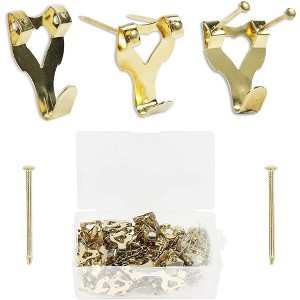 Okuna Outpost 100 Pack Heavy Picture Frame Hanger Wall Hooks with Screws, Gold, 1.3" - 1 of 4