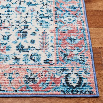 Ivory and Blue Rectangular Wool Blend Vintage Rug