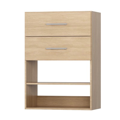 Light Brown Wood Short Tower Closet Organizer with Drawers