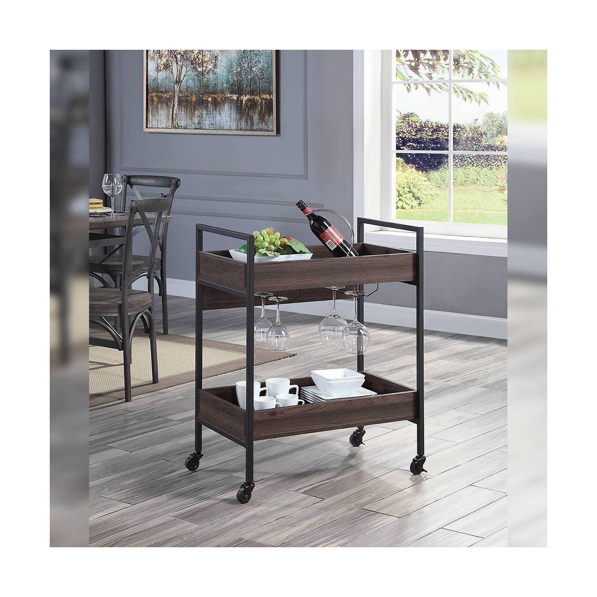 Acme Furniture Jerrick Bar Serving Cart Walnut/Black Finish - thumbnail 2