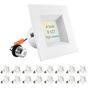 Luxrite 4 Inch Square Recessed LED Can Lights, 14W=75W, 5CCT 2700K-5000K, 950LM, Dimmable, Wet Rated, IC Rated, ETL, Baffle Trim 16 Pack - 1 of 4