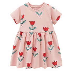 MyKids-USA Spring And Summer Baby Girls Pink Short Sleeves Flowers Collection Dress - 1 of 4