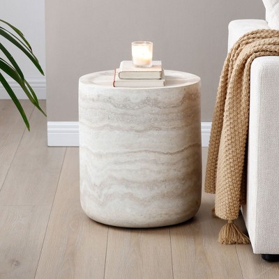 NicBex Cylinder Faux Travertine Textured Coffee Table for Living Room,Round Tea Table,Simple Center Table