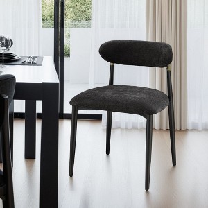 Royal Hampton Side Dining Chair Set of 2, Black Chenille, Curved, Metal Legs - 1 of 4