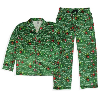 How the Grinch Stole Christmas Mens' Tossed Print Collar Sleep Pajama Set