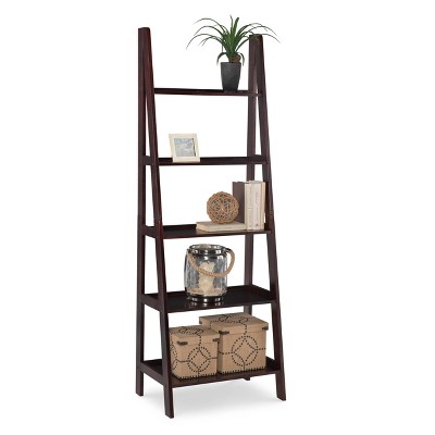 Cottage Charm Espresso Ladder Bookshelf with Graduated Shelves