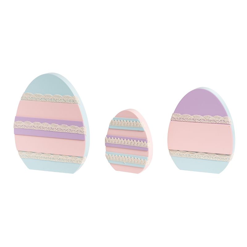 Transpac Wood 9.88 in. Multicolor Easter Decorated Eggs Set of 3, 2 of 3