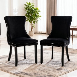 Homy Casa Set of 2 Tufted Dining Chairs with Nailhead Trim, Elegant Upholstered Chairs for Dining Room, Kitchen, or Accent Seating, Black - 1 of 4