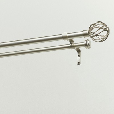 Matte Silver Double Curtain Rod with Wavy Sphere Finials