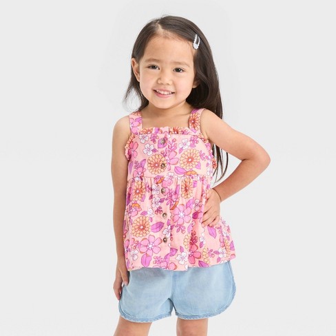 Swipe Ende Vie Toddler Girls' Floral Button-down Tank Top - Cat & Jack™ Pink : Target