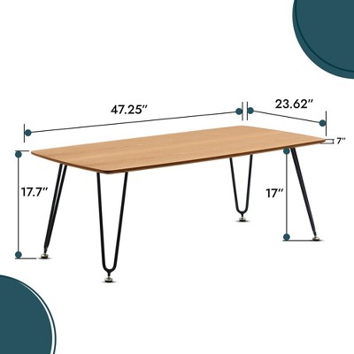 Elmwood Natural Wood Coffee Table with Black Iron Legs, 47"