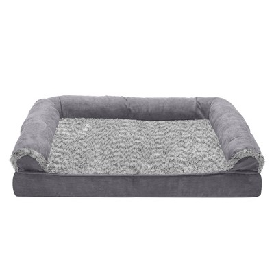 Medium Stone Gray Orthopedic Faux Fur & Suede Sofa Pet Bed
