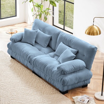 94.4" Loveseat Sofa,Chenille Comfy Cloud Couch with 2 Lumbar Pillows and 2 Throw Pillows,Oversized 2 Seater Sofa for Living Room-Tanpinhause