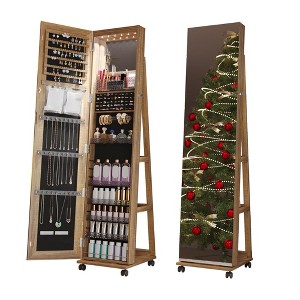 Fredees 360° Rotating LED Jewelry Armoire with Lock, Full Length Mirror, Large Floor Standing Organizer with Shelves,White - 1 of 4