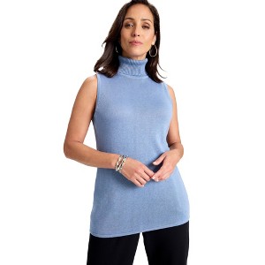 Jessica London Cotton Cashmere Sleeveless Turtleneck Shell - 1 of 4
