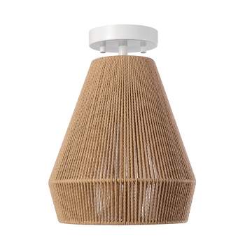 Grant 1-Light Matte White Flush Mount Ceiling Light with Twine Shade - Globe Electric