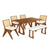 CAVINAS Dining Table Set for 6 Modern Extendable Trestle Wood Dining Table Set with 4 Wicker Back Chairs and Bench for Kitchen - 4 of 4