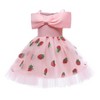 MyKids-USA Baby Girl Strawberry Sequins Pattern Bow Tie Design Sling Tutu Formal Dress - 3 of 4