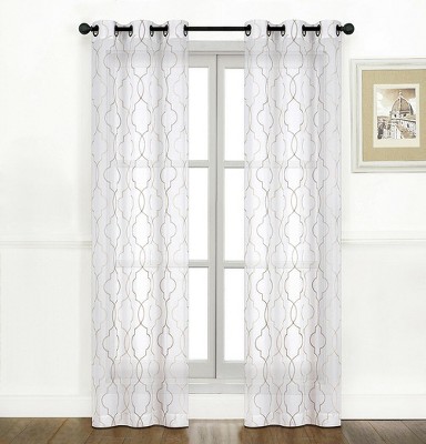 Kate Aurora Living Metallic 2 Pack Bryson Matte Sheer Embroidered Grommet Top Curtain Panels