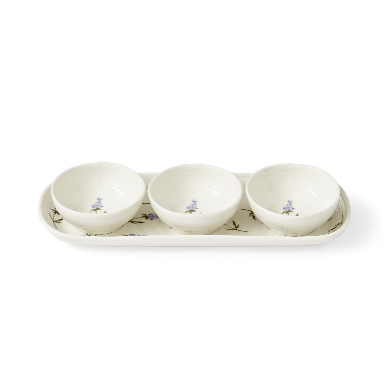 Portmeirion Sophie Conran Lavandula 4 Piece Bowl & Tray Set, Porcelain Chip & Dip Serving Set, Small Serving Bowls for Side Dishes, Salsa, Appetizers, 1 of 8