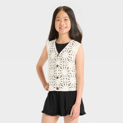 Girls' Open Work Sweater Vest - art class™