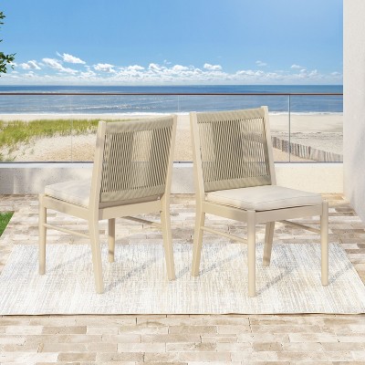 NicBex Set of 2 Outdoor Dining Chair,Modern Patio Dining Chairs with Woven Rope Decoration,Armless Wood Chairs Suitable for Patio,Garden,Beige