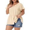 Agnes Orinda Women's Plus Size Bell Short Sleeve Collar Elastic Waist Flare Peplum Button Down Shirts - 2 of 4