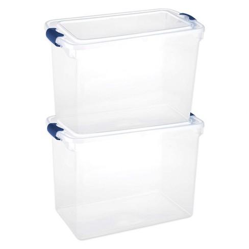 Wide Long Tall Stacking Plastic Bin w/ Wheels Clear  Stackable plastic  storage bins, Stackable storage bins, Plastic storage bins