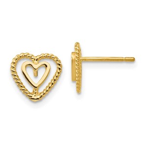 Black Bow Jewelry 9mm Double Open Heart Post Earrings in 14k Yellow Gold - 1 of 4