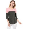 Allegra K Women's Casual Color Block Stretch Long Sleeves Split V-Neck T-Shirt - 3 of 4