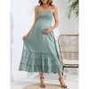 Sleeveless Maternity Dress Women's Summer Spaghetti Strap Smocked Tiered Flowy Maxi Dress for Baby Shower Photoshoot - 2 of 4