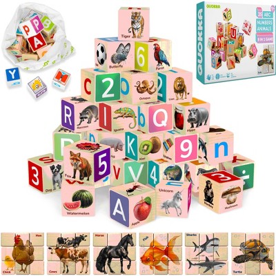 QUOKKA 35 Realistic ABC Montessori Wooden Blocks for Toddlers