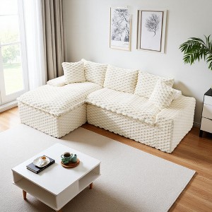 95.7" Turtle Velvet L-Shaped Sectional Sofa with Right Chaise, Convertible, 5 Pillows - 1 of 4