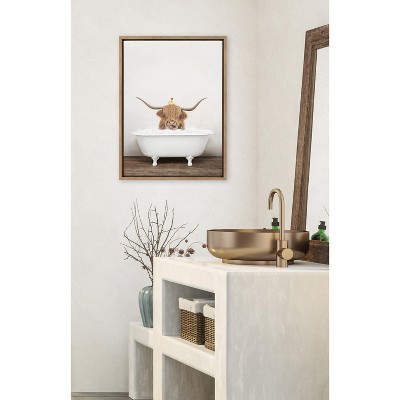 Highland Cow and Duckling in Rustic Bath Canvas Art