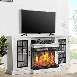 AMERLIFE 3-Sided Glass Fireplace TV Stand with LED Lights ,Fireplace Media Entertainment Center Console Cabinet Table with Glass Door Closed Storage - 1 of 4