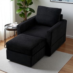 57" Corduroy Chaise Lounge Chair with Ottoman and Pillow - 1 of 4