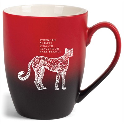 Elanze Designs 12 Ounce Ceramic Decorative Laser Engraved Giftable Novelty Tea Coffee Cup Mug Red and Black Leopard Strength Agility Stealth Beauty