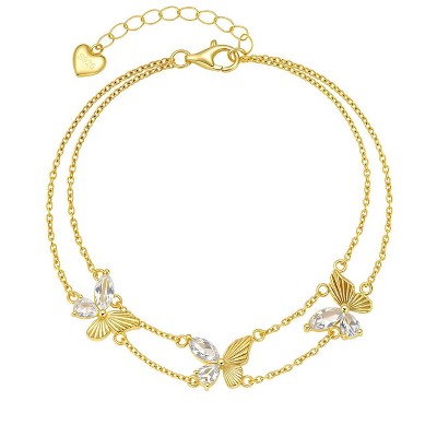 Molenia Butterfly Bracelets for Women, 925 Sterling Silver Zircon Butterfly Bracelets Dainty Charm Adjustable Chain Link Jewelry Gift for Her Mom