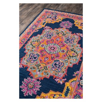 Navy and Pink Hand Tufted Wool Runner Rug