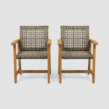 Hampton 2pk Acacia Wood & Wicker Dining Chairs - Natural/Gray - Christopher Knight Home